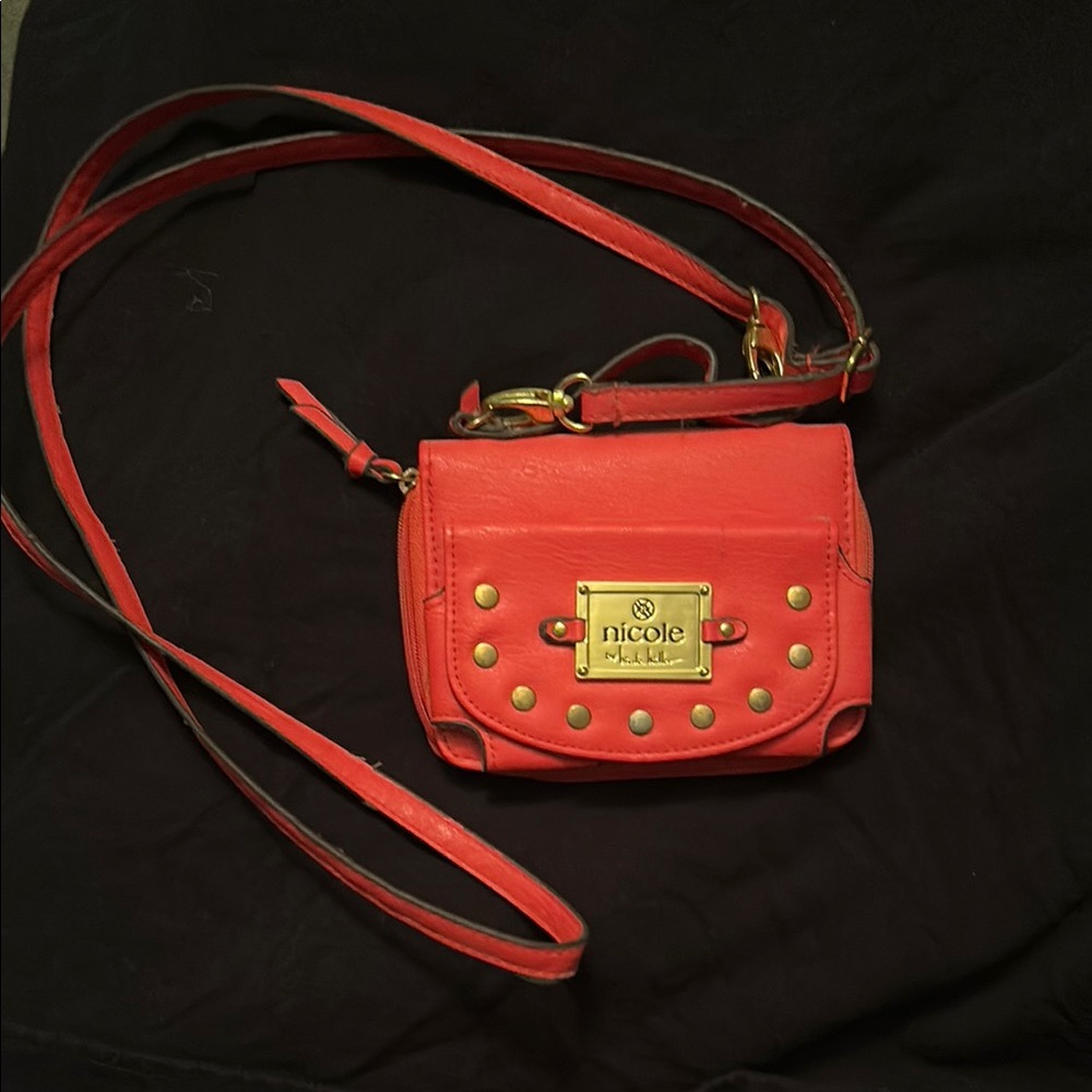Nicole Miller Red Crossbody Bag with Gold Accents